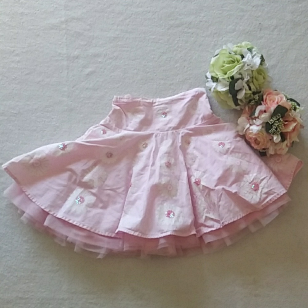 Pink daisy sequin circle skirt adjustable waist